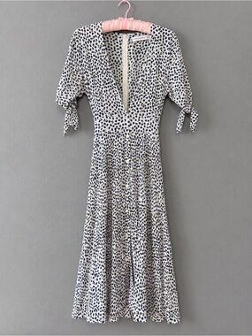 Women's White Floral Midi Dress with Navy Print